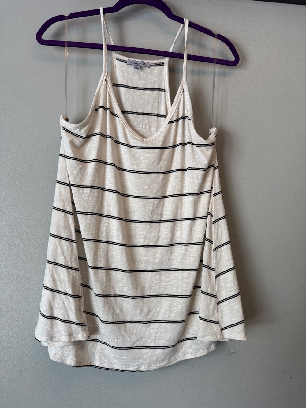 Lightweight White Striped Cold-Shoulder Tank Top